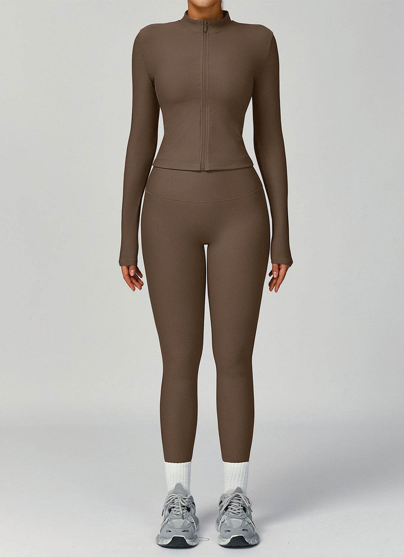 Ribbed Activewear Set with Running Jacket and Legging