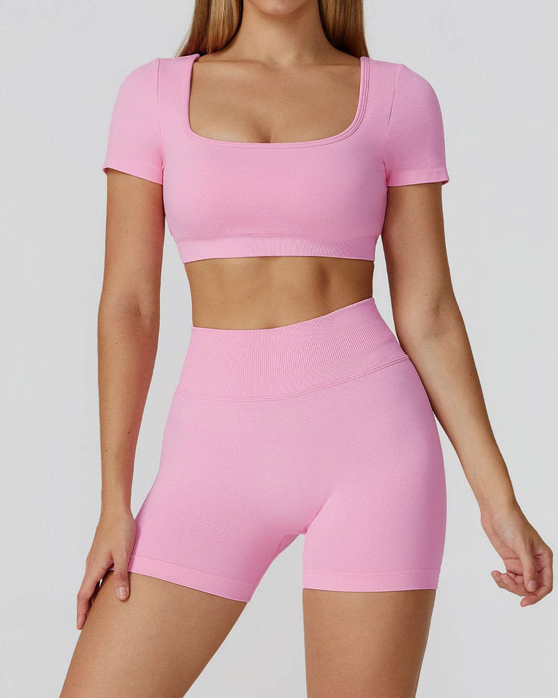 Athletic Wear with Short Sleeve Crop Top and Short