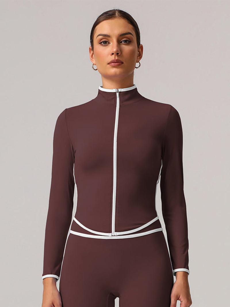 Full Zip Athletic Jacket Contrast Color Running Coat