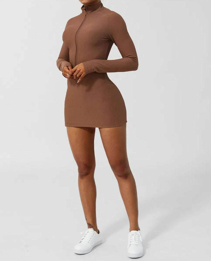 Skinny Long Sleeve Yoga Short Length Dress