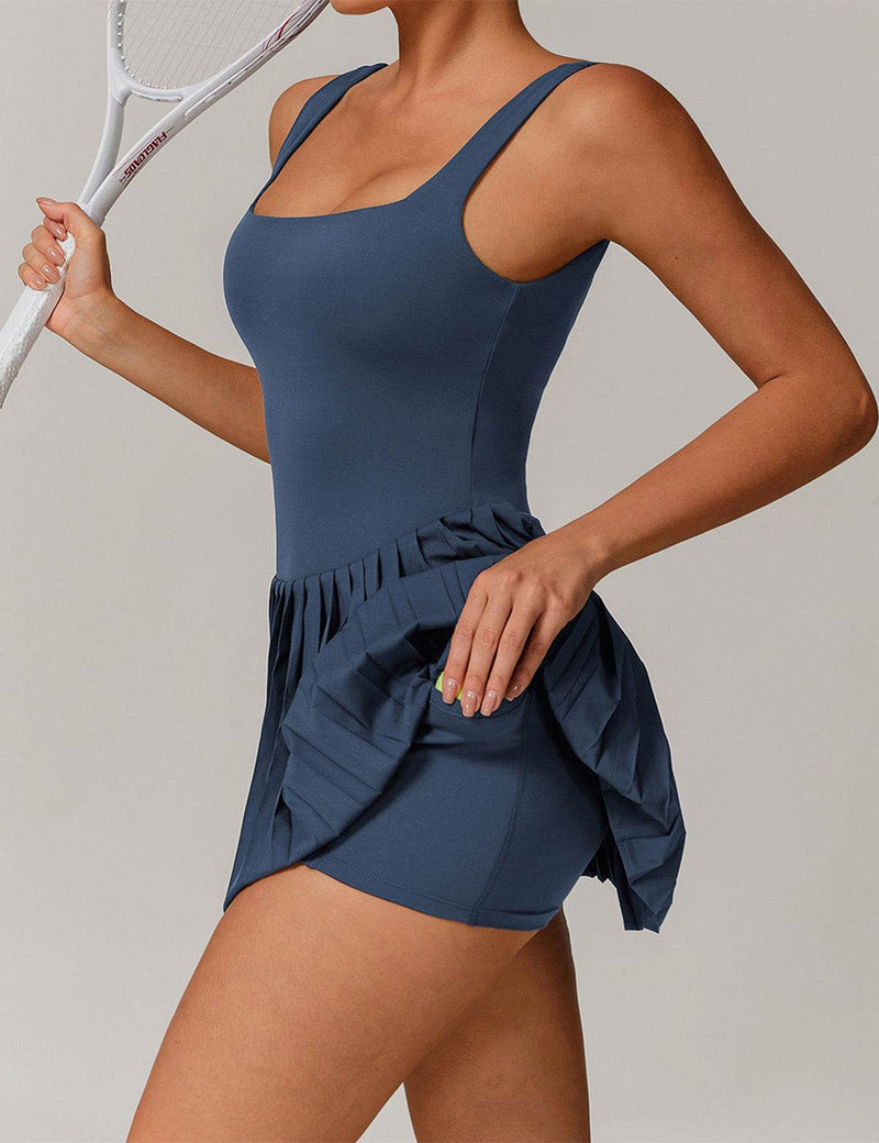 One Piece Tennis Dress with Shorts and Hidden Pockets