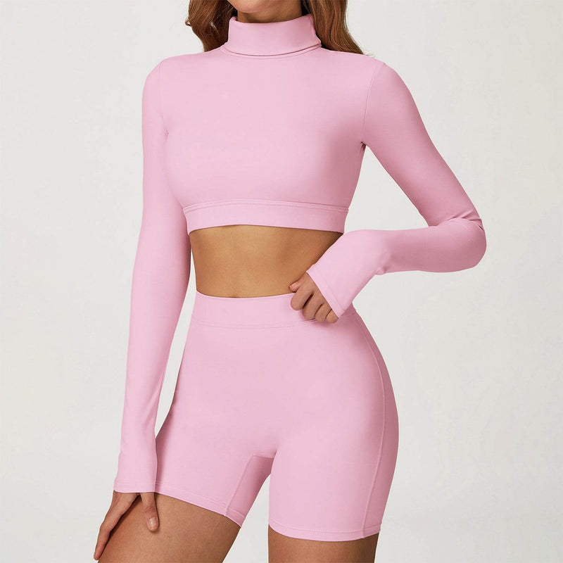 Backless Turtleneck Crop Top Long Sleeve Yoga T-Shirt