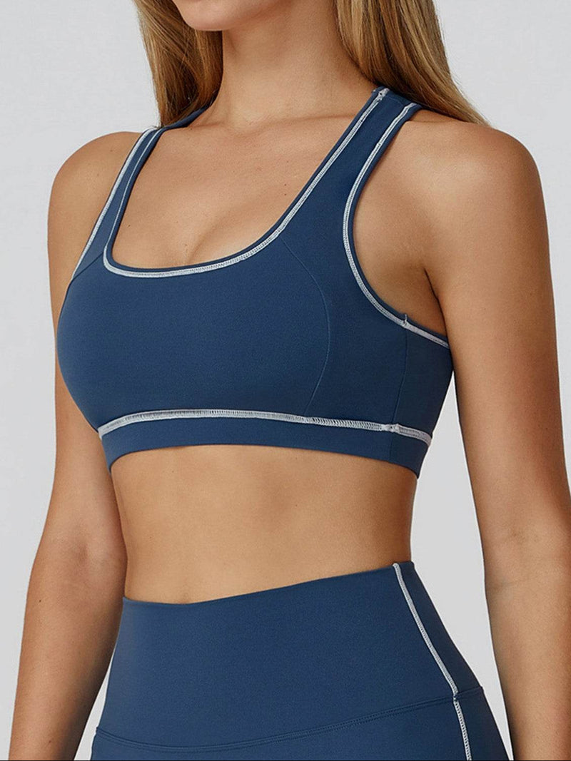 Color Block Racerback Sports Bra with Removable Pads