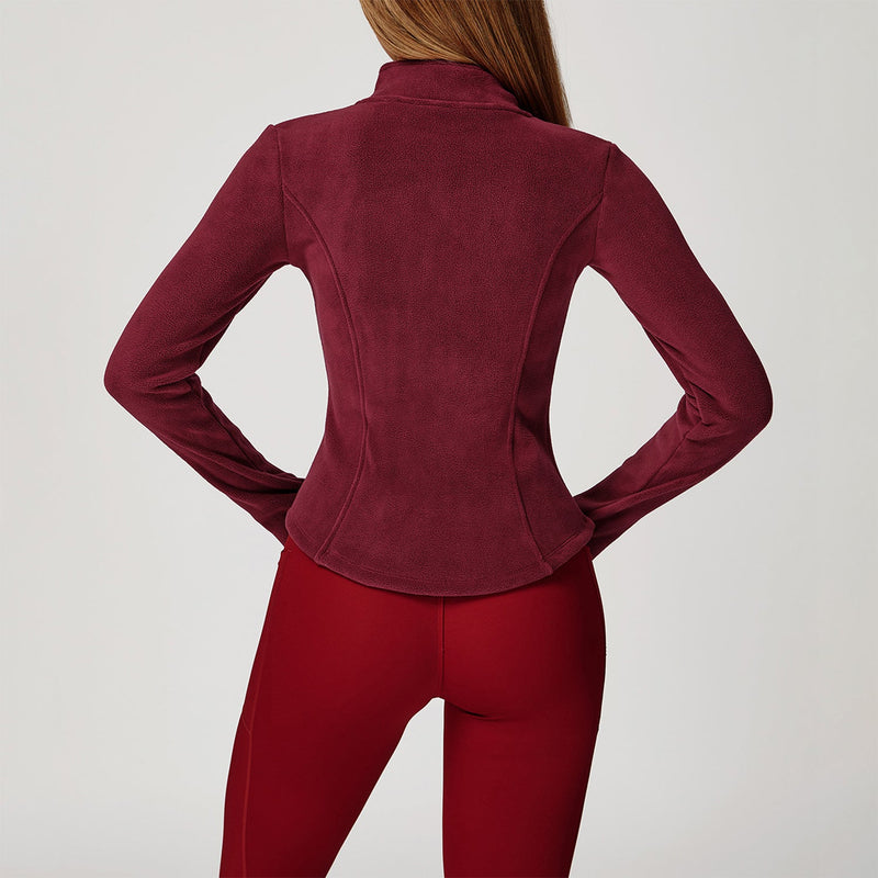 Full Zip Fleece Jacket Long Sleeve Coat with Pockets