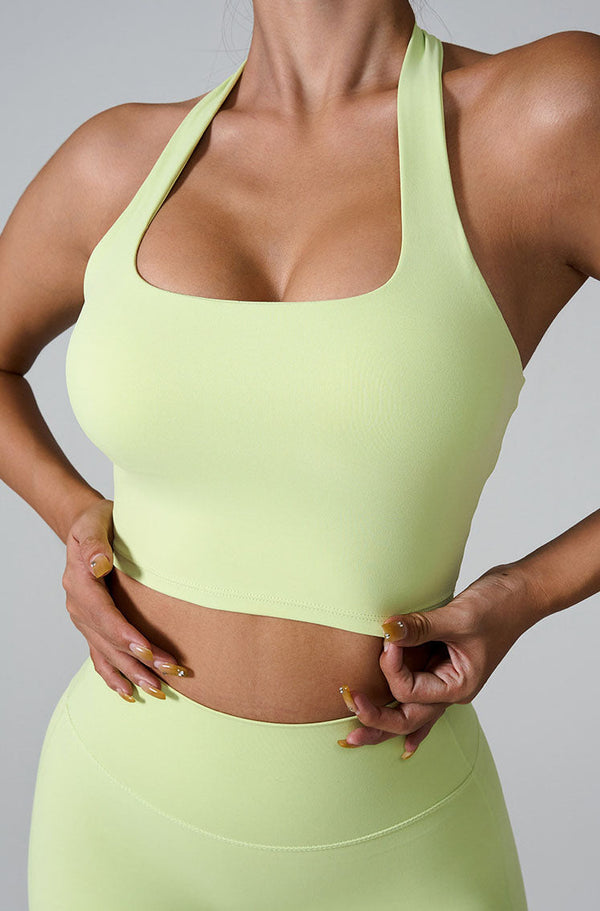 Sleeveless Sports Halter Crop Tank with Built-In Bra
