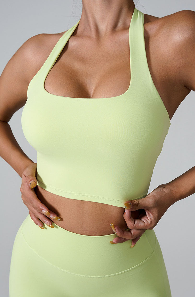Sleeveless Sports Halter Crop Tank with Built-In Bra