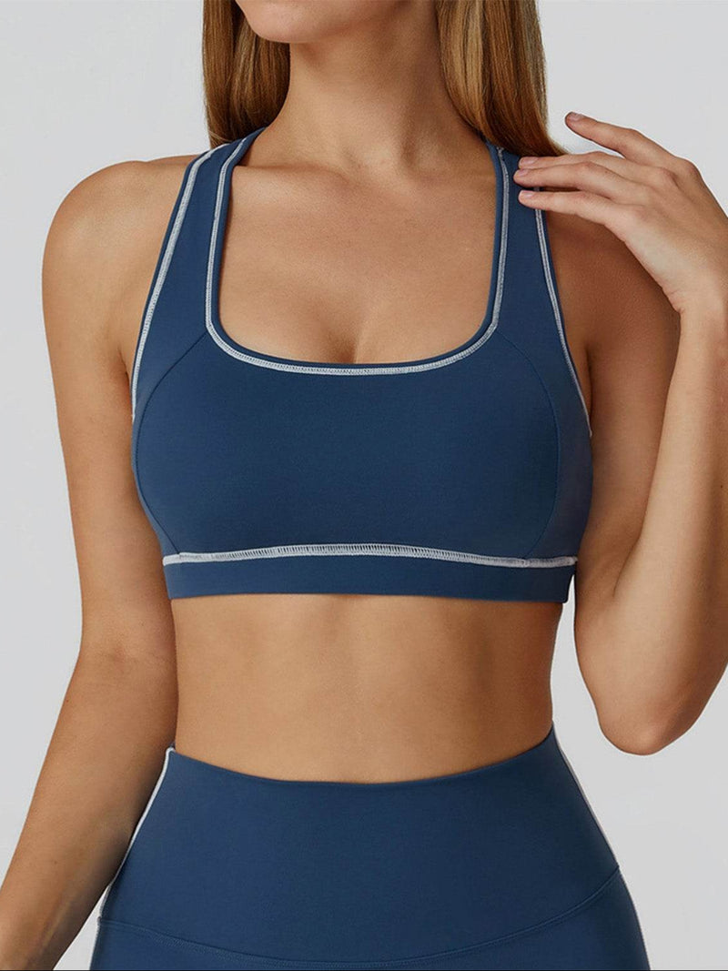 Color Block Racerback Sports Bra with Removable Pads