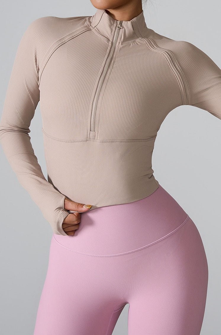 Long Sleeve Half zip Yoga Tops Athletic Slim Fit Sweatshirt