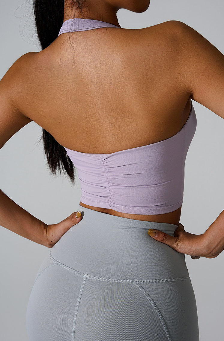 Sleeveless Sports Halter Crop Tank with Built-In Bra