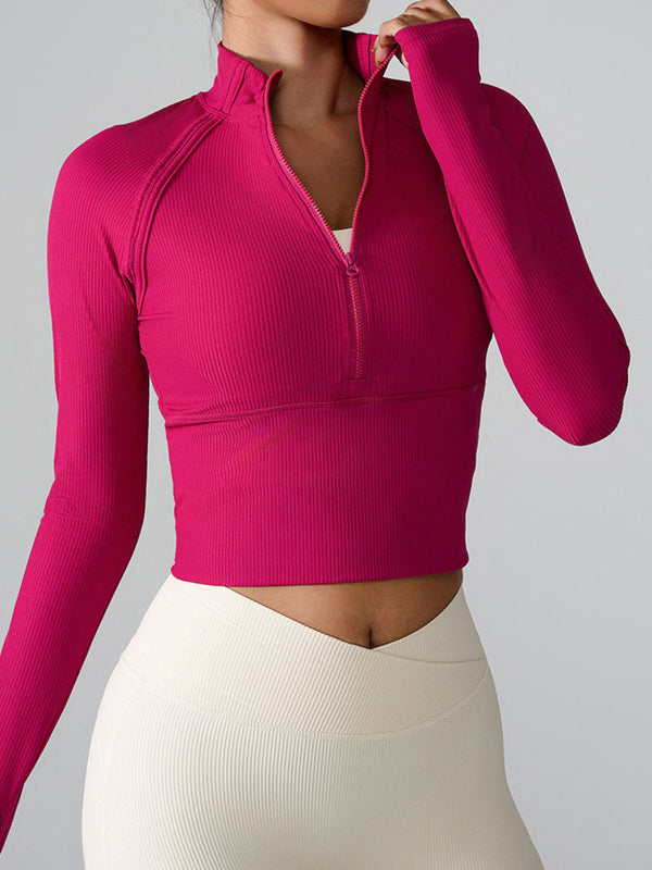 Long Sleeve Half zip Yoga Tops Athletic Slim Fit Sweatshirt