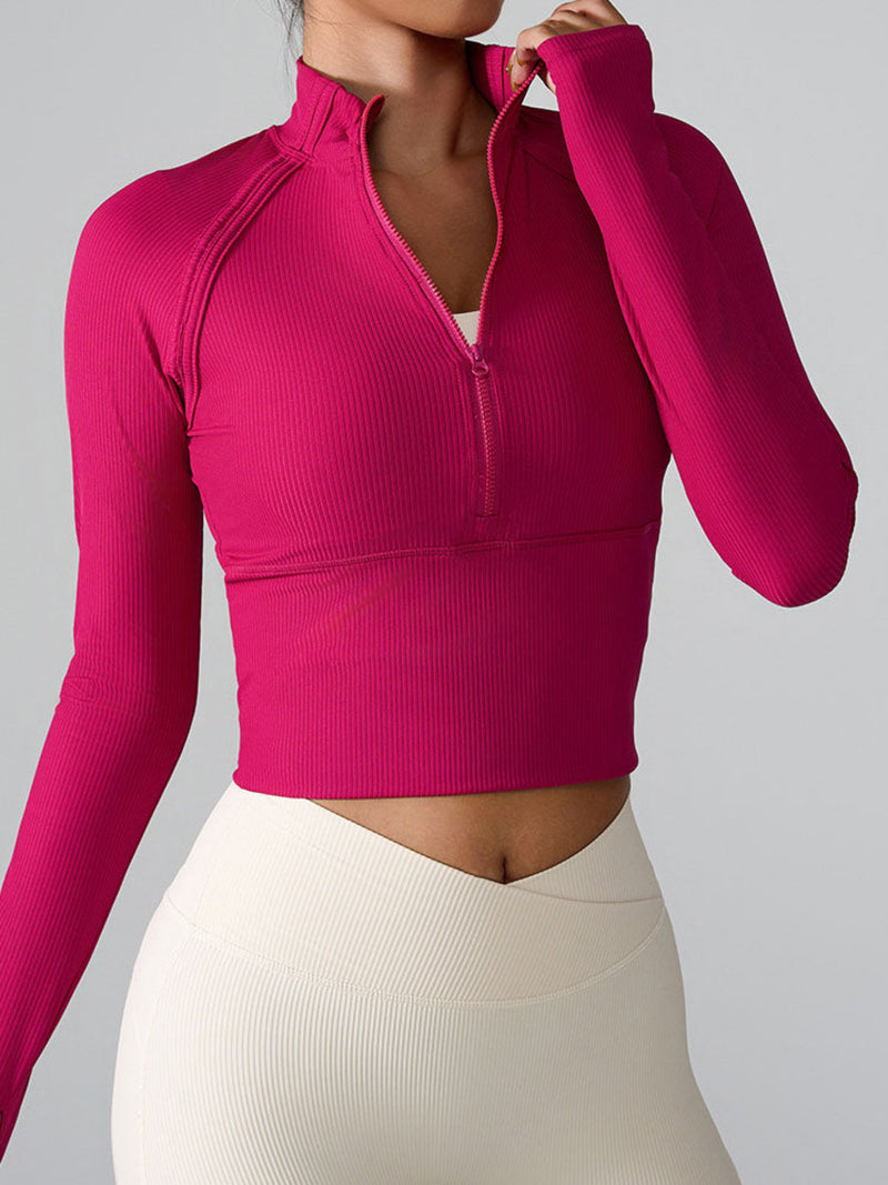 Long Sleeve Half zip Yoga Tops Athletic Slim Fit Sweatshirt