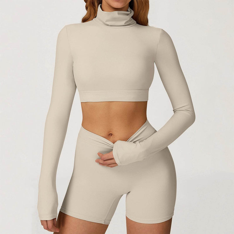 Backless Turtleneck Crop Top Long Sleeve Yoga T-Shirt