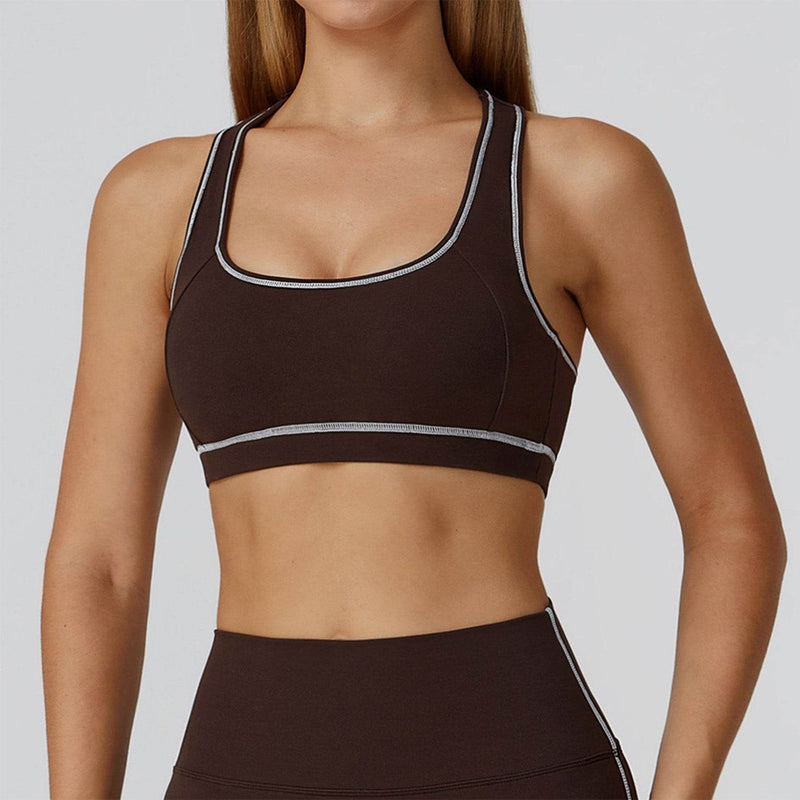Color Block Racerback Sports Bra with Removable Pads