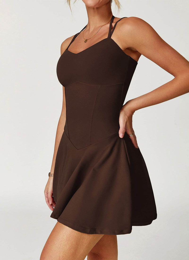 Double Straps Golf Athletic Dress with Shorts and Pockets