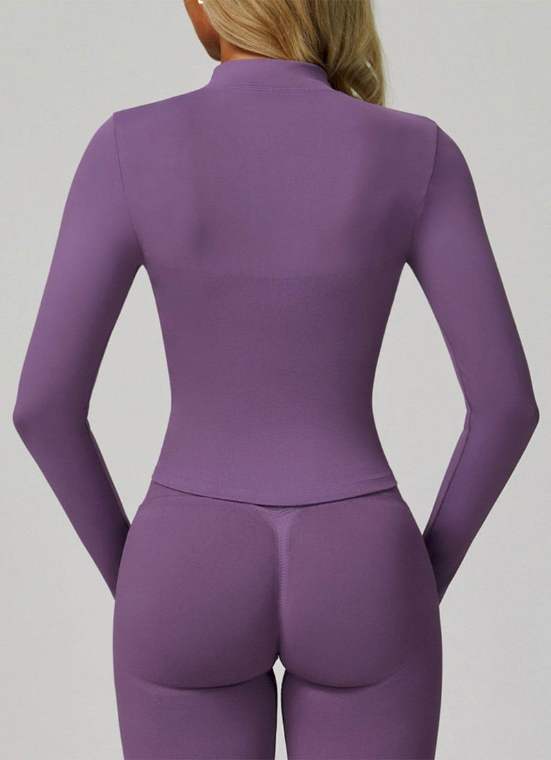 Full Zip Cropped Workout Jacket with Thumb Holes