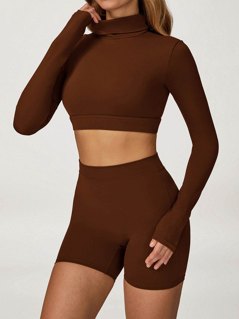 Sport Set with Turtleneck Long Sleeve Crop Top and Short