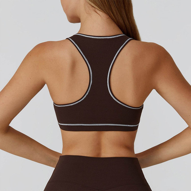 Color Block Racerback Sports Bra with Removable Pads