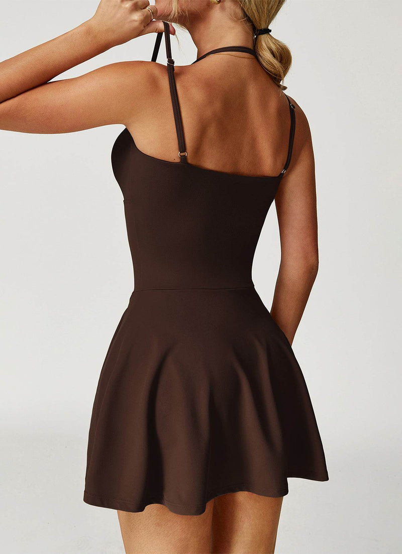 Double Straps Golf Athletic Dress with Shorts and Pockets