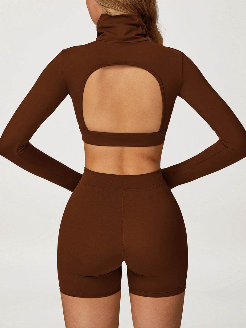 Sport Set with Turtleneck Long Sleeve Crop Top and Short