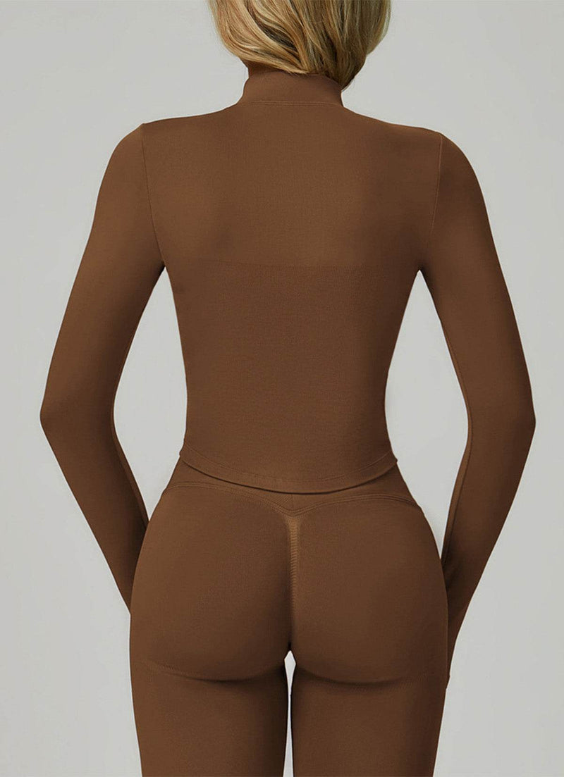 Full Zip Cropped Workout Jacket with Thumb Holes