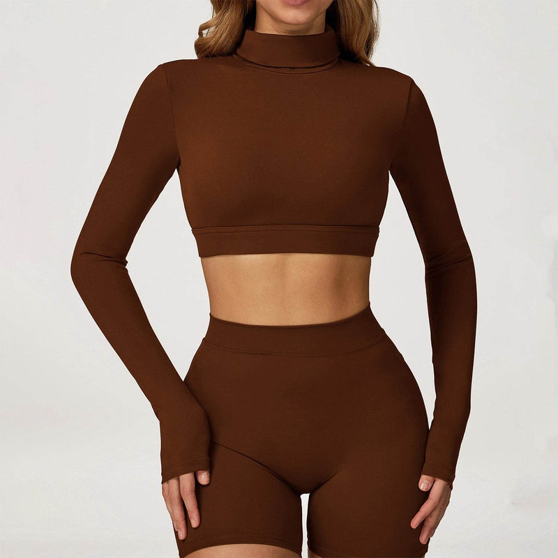 Backless Turtleneck Crop Top Long Sleeve Yoga T-Shirt