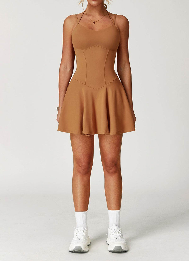 Double Straps Golf Athletic Dress with Shorts and Pockets