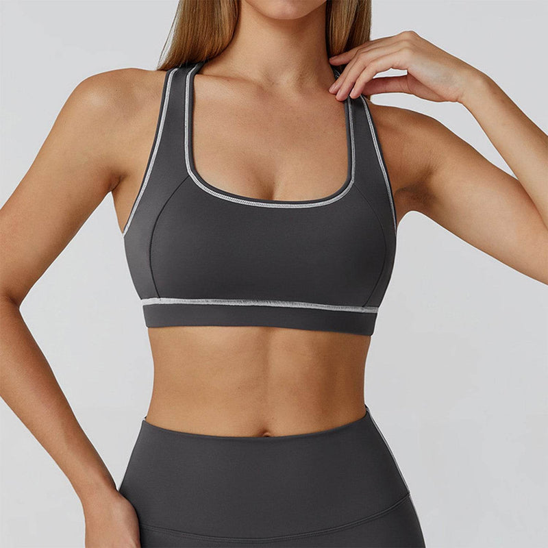 Color Block Racerback Sports Bra with Removable Pads