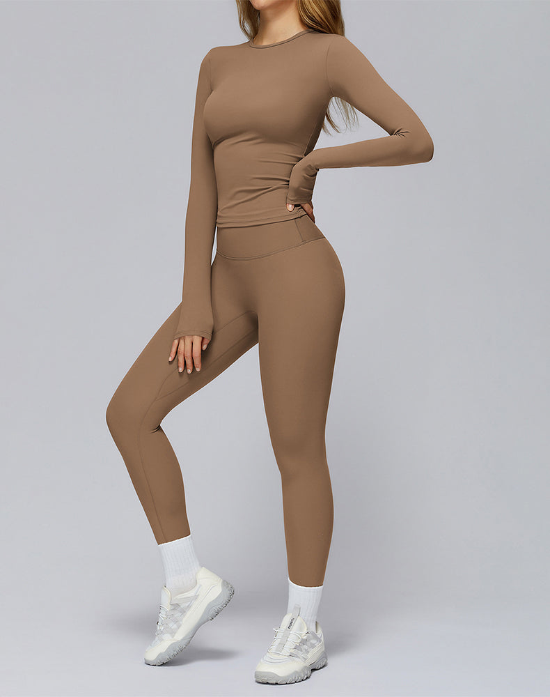 Athletic Wear with Long Sleeve Slim Fit T-Shirt and Legging