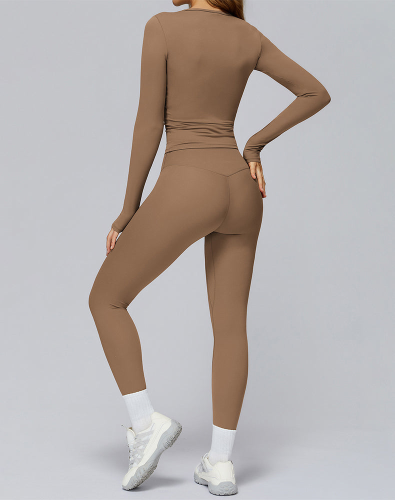 Athletic Wear with Long Sleeve Slim Fit T-Shirt and Legging