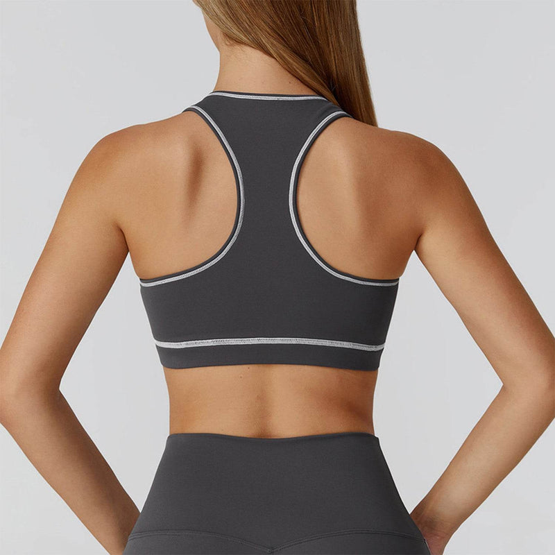 Color Block Racerback Sports Bra with Removable Pads