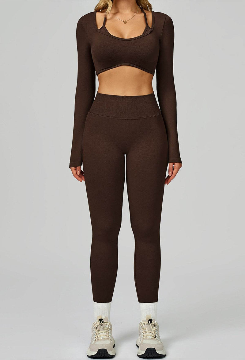 Sport Set with Color Block Long Sleeve T-Shirt and Legging