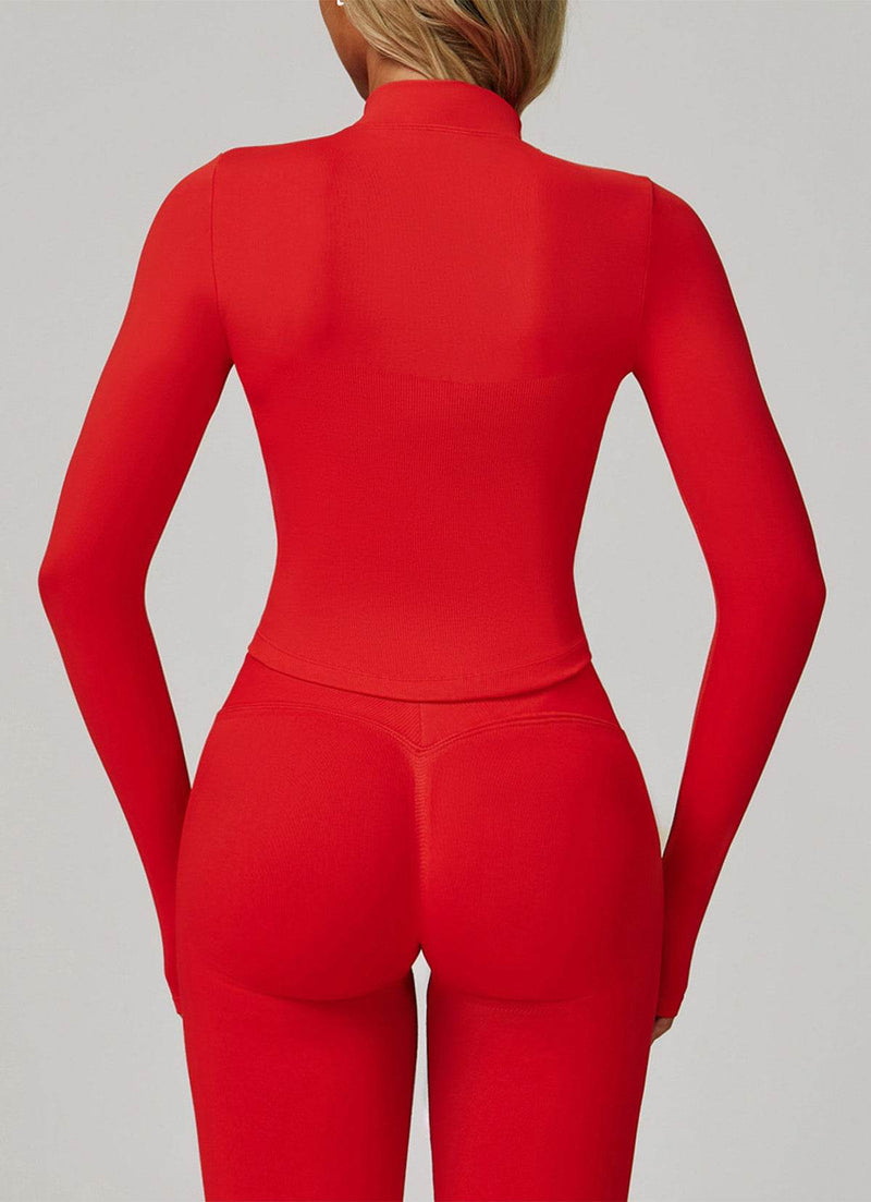 Full Zip Cropped Workout Jacket with Thumb Holes