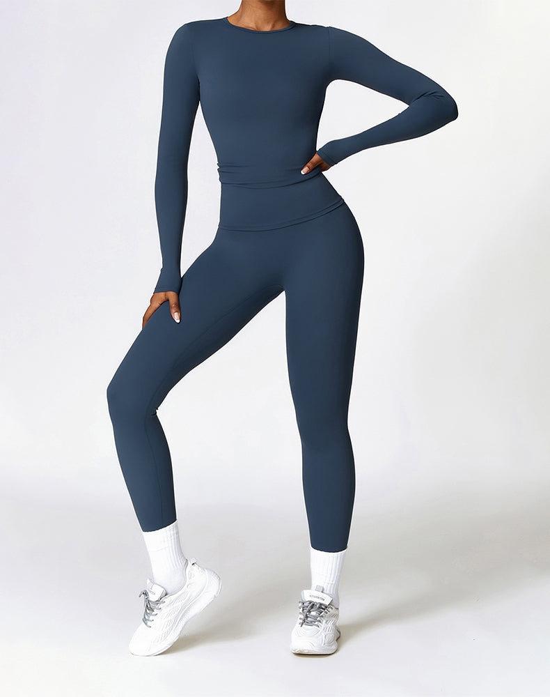 Athletic Wear with Long Sleeve Slim Fit T-Shirt and Legging