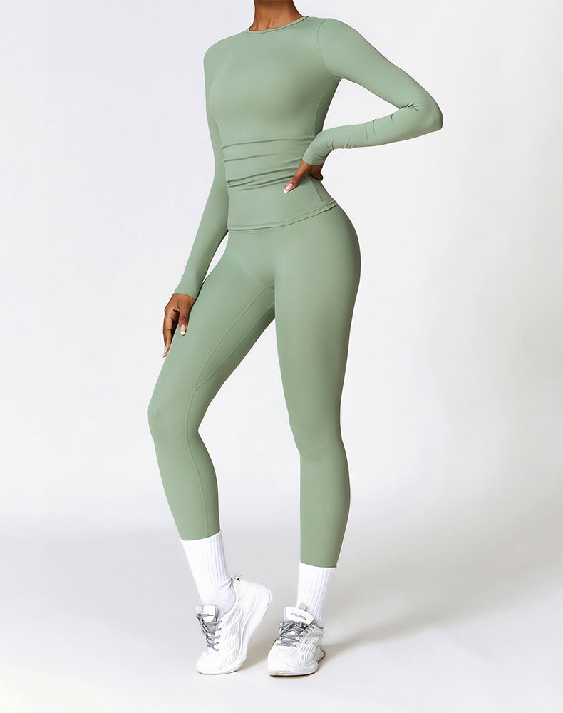 Athletic Wear with Long Sleeve Slim Fit T-Shirt and Legging