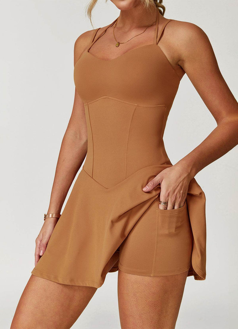 Double Straps Golf Athletic Dress with Shorts and Pockets