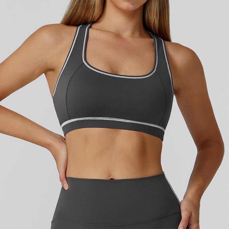 Color Block Racerback Sports Bra with Removable Pads