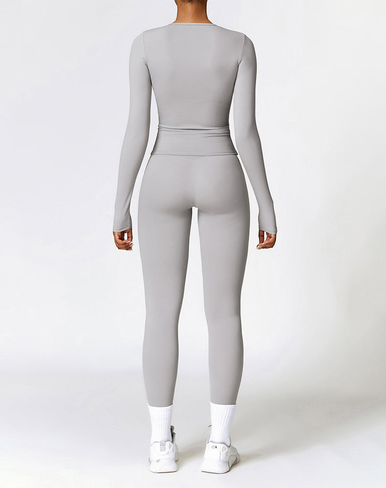 Athletic Wear with Long Sleeve Slim Fit T-Shirt and Legging