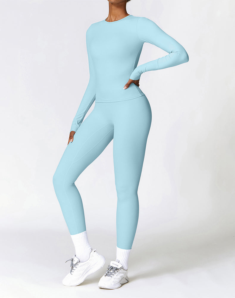 Athletic Wear with Long Sleeve Slim Fit T-Shirt and Legging
