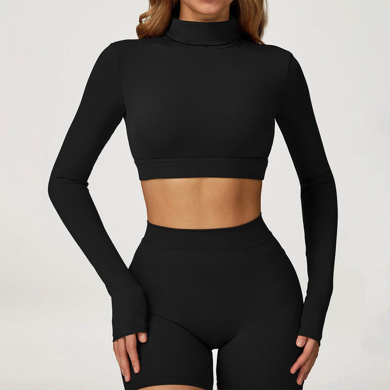 Backless Turtleneck Crop Top Long Sleeve Yoga T-Shirt