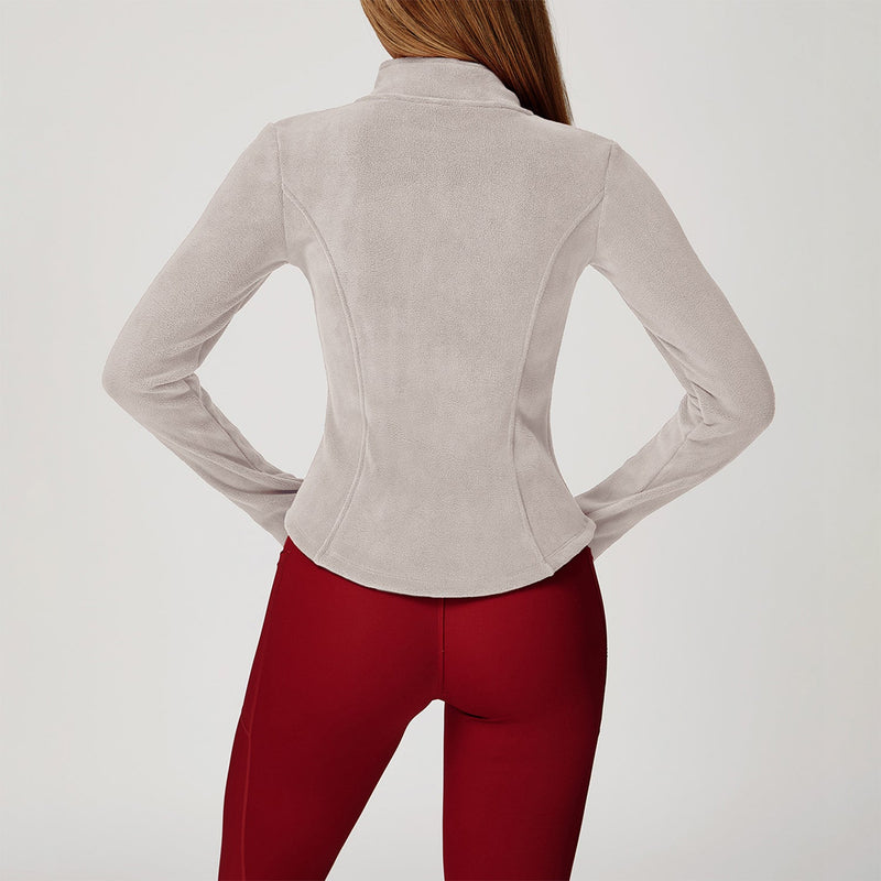 Full Zip Fleece Jacket Long Sleeve Coat with Pockets