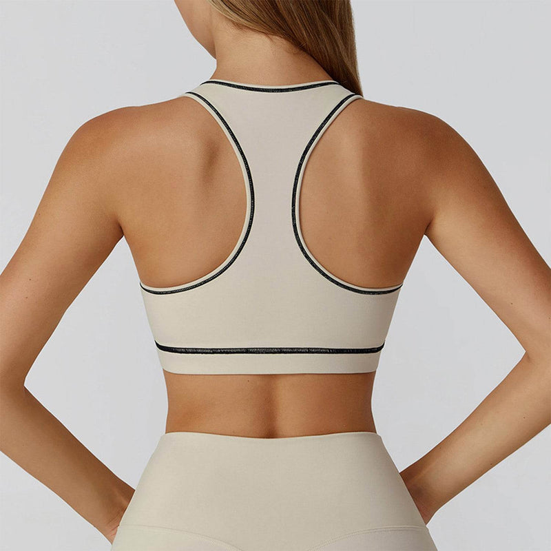 Color Block Racerback Sports Bra with Removable Pads