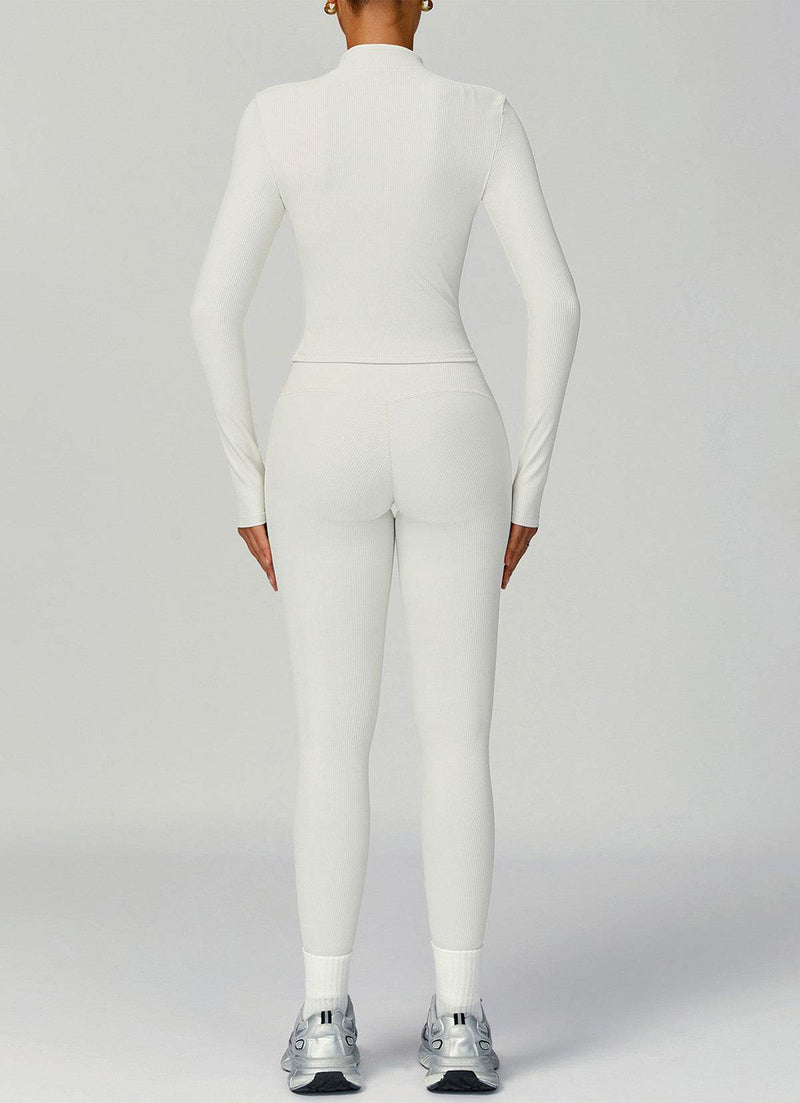 Ribbed Activewear Set with Running Jacket and Legging