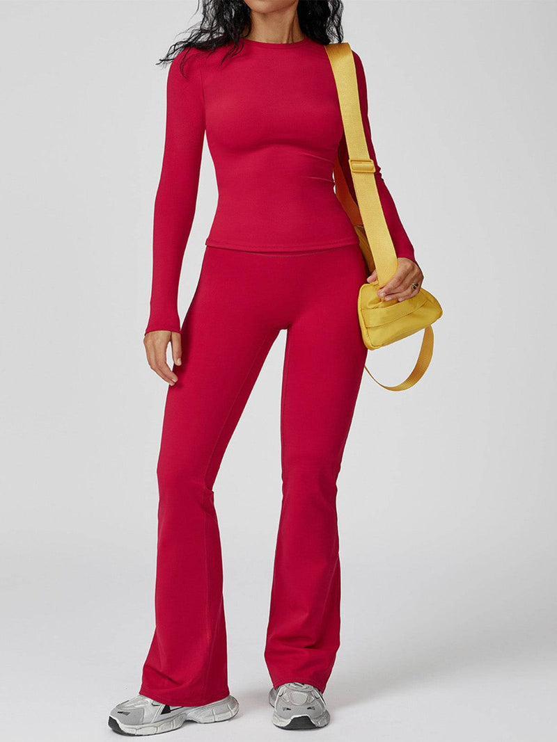 Sports Wear with Long Sleeve T-Shirt and Flared Leg Pants