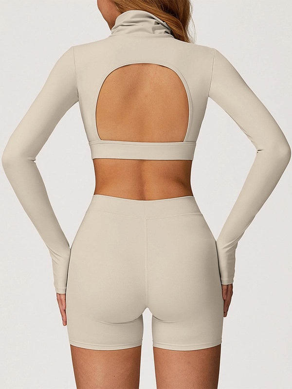 Sport Set with Turtleneck Long Sleeve Crop Top and Short