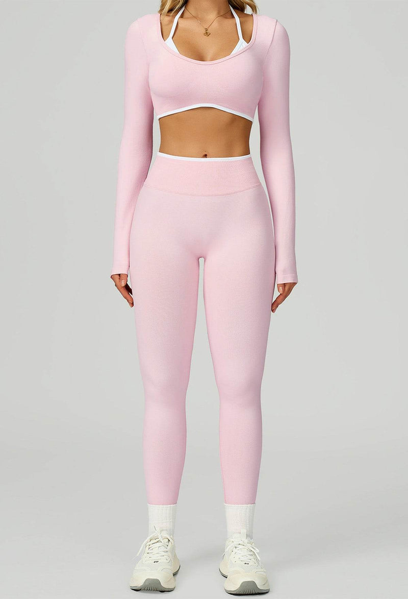 Sport Set with Color Block Long Sleeve T-Shirt and Legging