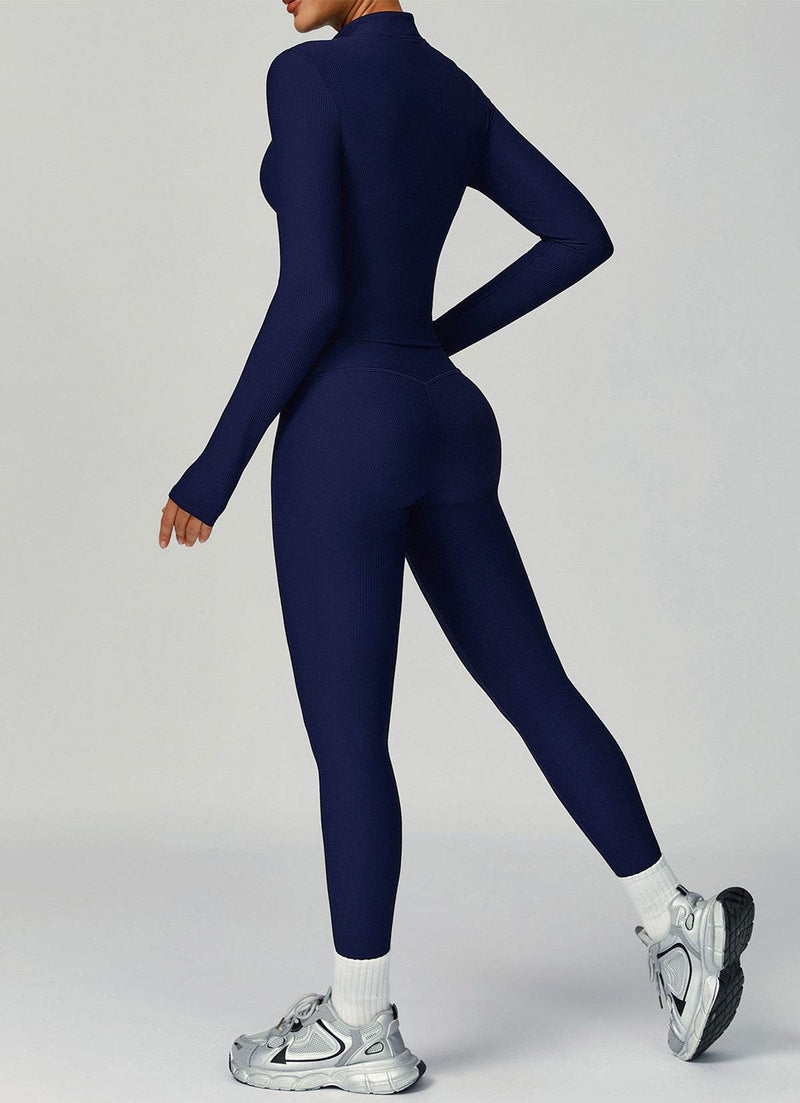 Ribbed Activewear Set with Running Jacket and Legging
