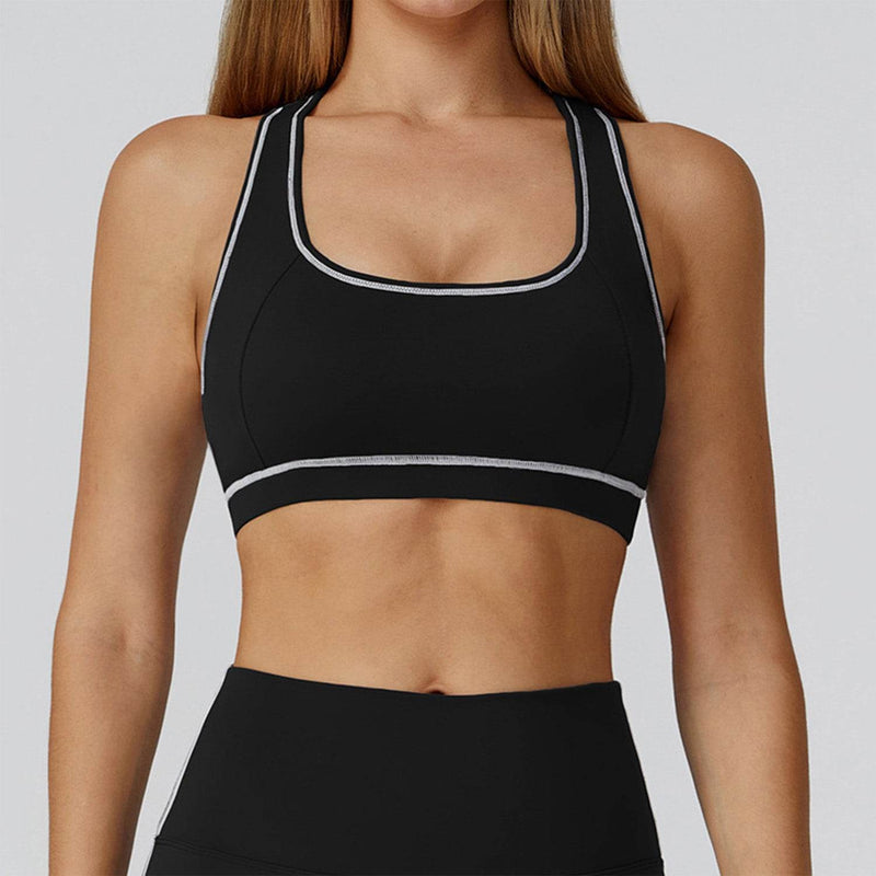 Color Block Racerback Sports Bra with Removable Pads