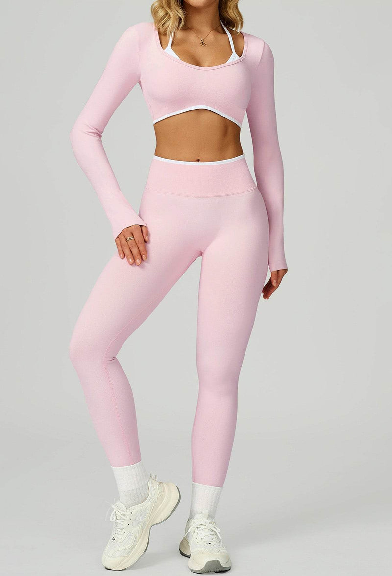 Sport Set with Color Block Long Sleeve T-Shirt and Legging