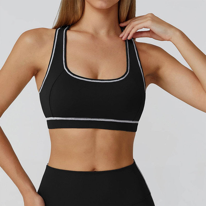Color Block Racerback Sports Bra with Removable Pads