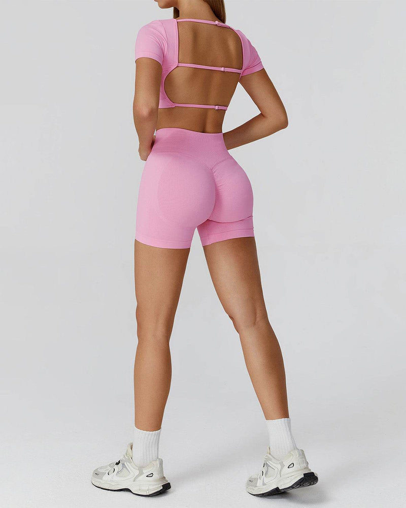 Athletic Wear with Short Sleeve Crop Top and Short